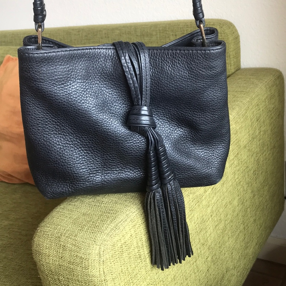 Black Leather Vince Camino Crossbody Bag